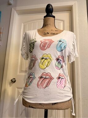 Rolling Stones Upcycled Fringe Tee – Size Small